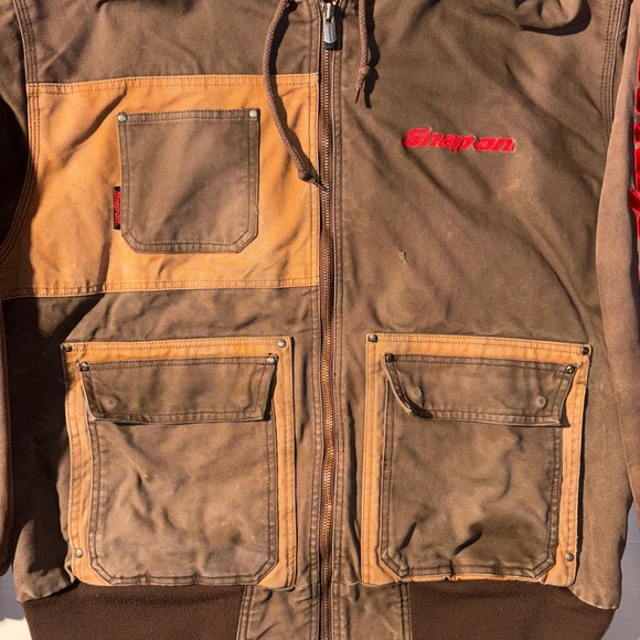 Vtg Snap On Tools Two Tone Brown Carhartt Style Workwear Hooded Jacket Men’s XL - Picture 4 of 10